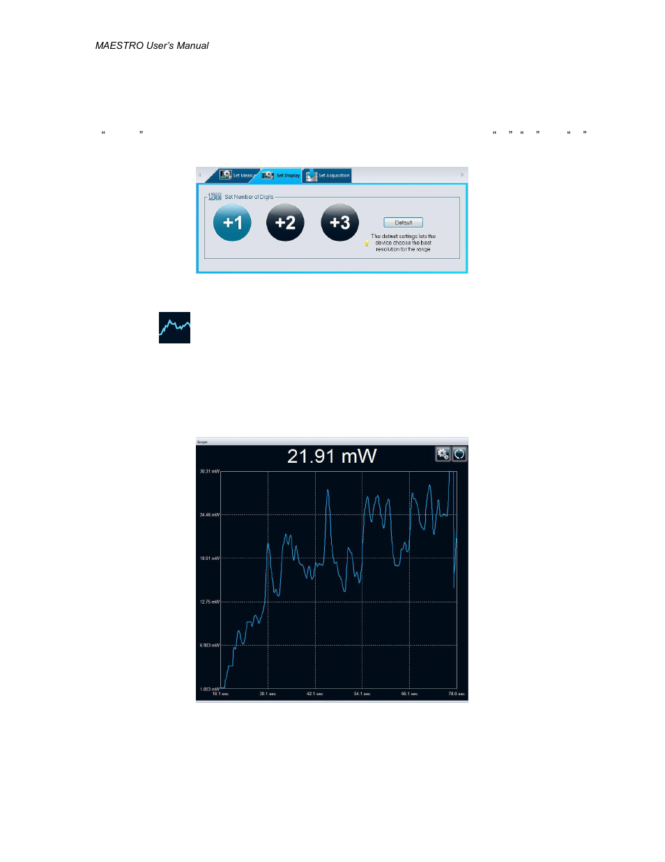 Real time bar graph display - options panel, Cope, Scope display | Eal time with bar graph display options panel, Cope display | Gentec-EO PC-MAESTRO (Old Software for MAESTRO) User Manual | Page 21 / 33