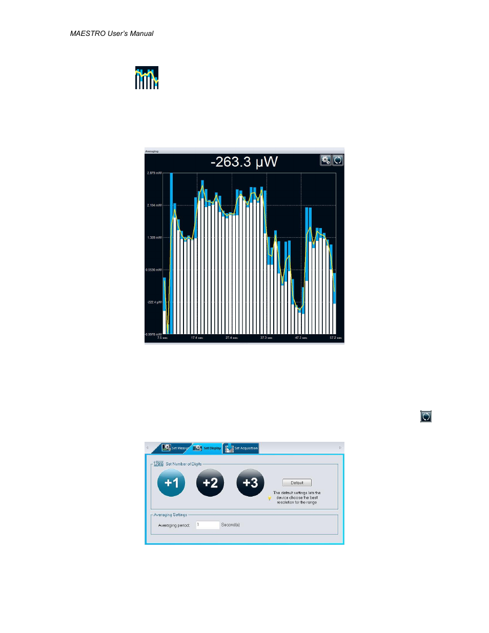 Veraging, Averaging display, Averaging display options panel | Veraging display, Veraging display option panel | Gentec-EO PC-MAESTRO (Old Software for MAESTRO) User Manual | Page 25 / 33