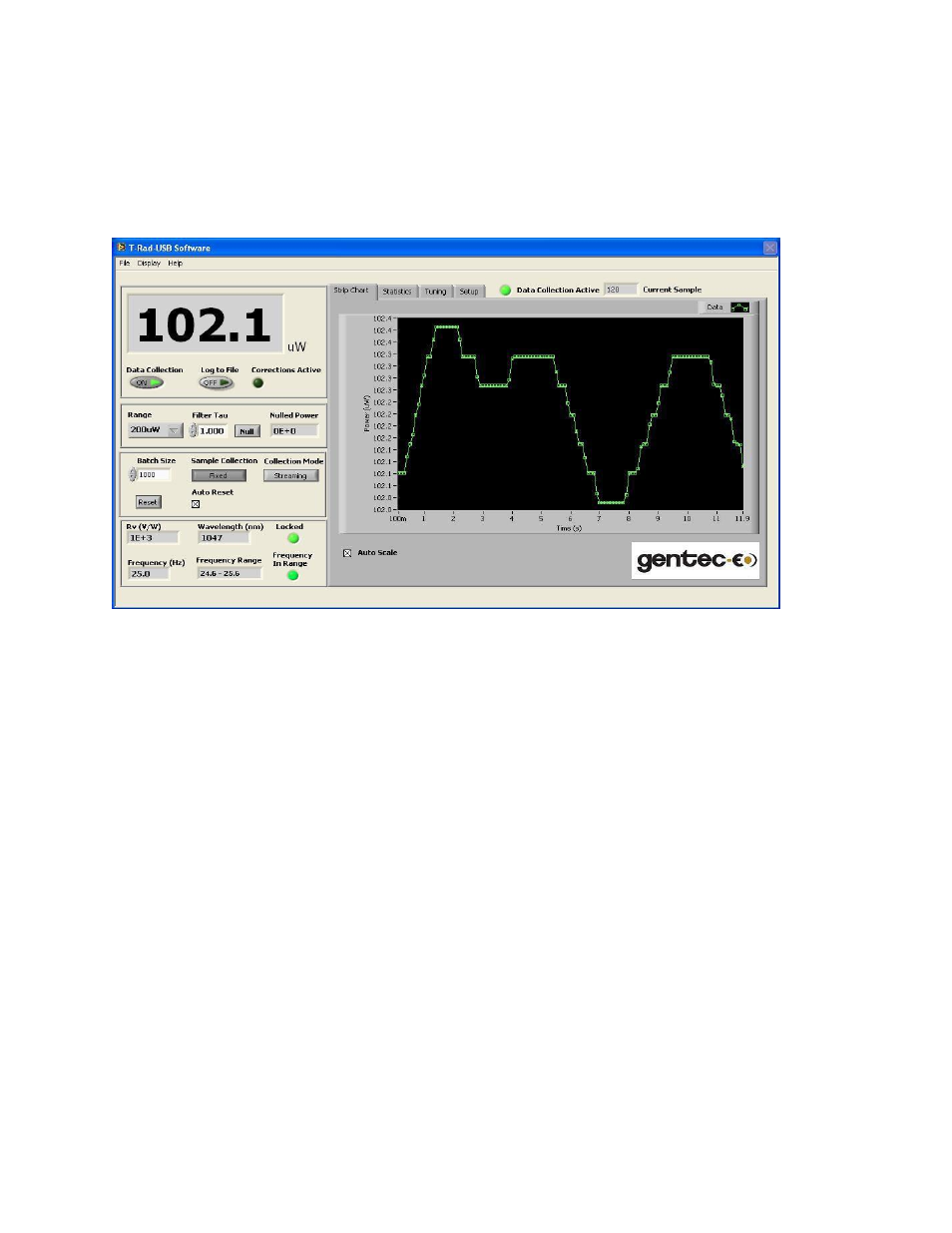 The strip chart display, Strip chart controls, Auto scale | Strip chart indicators, Strip chart plot | Gentec-EO T-Rad (DB-15) User Manual | Page 24 / 37