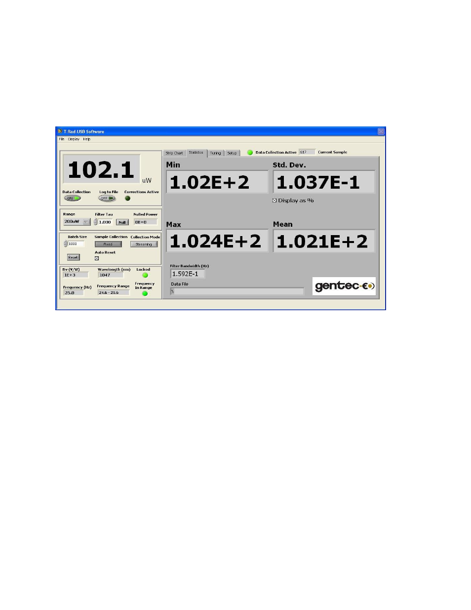The statistics display, Statistics controls, Display as | Statistics indicators | Gentec-EO T-Rad (DB-15) User Manual | Page 25 / 37
