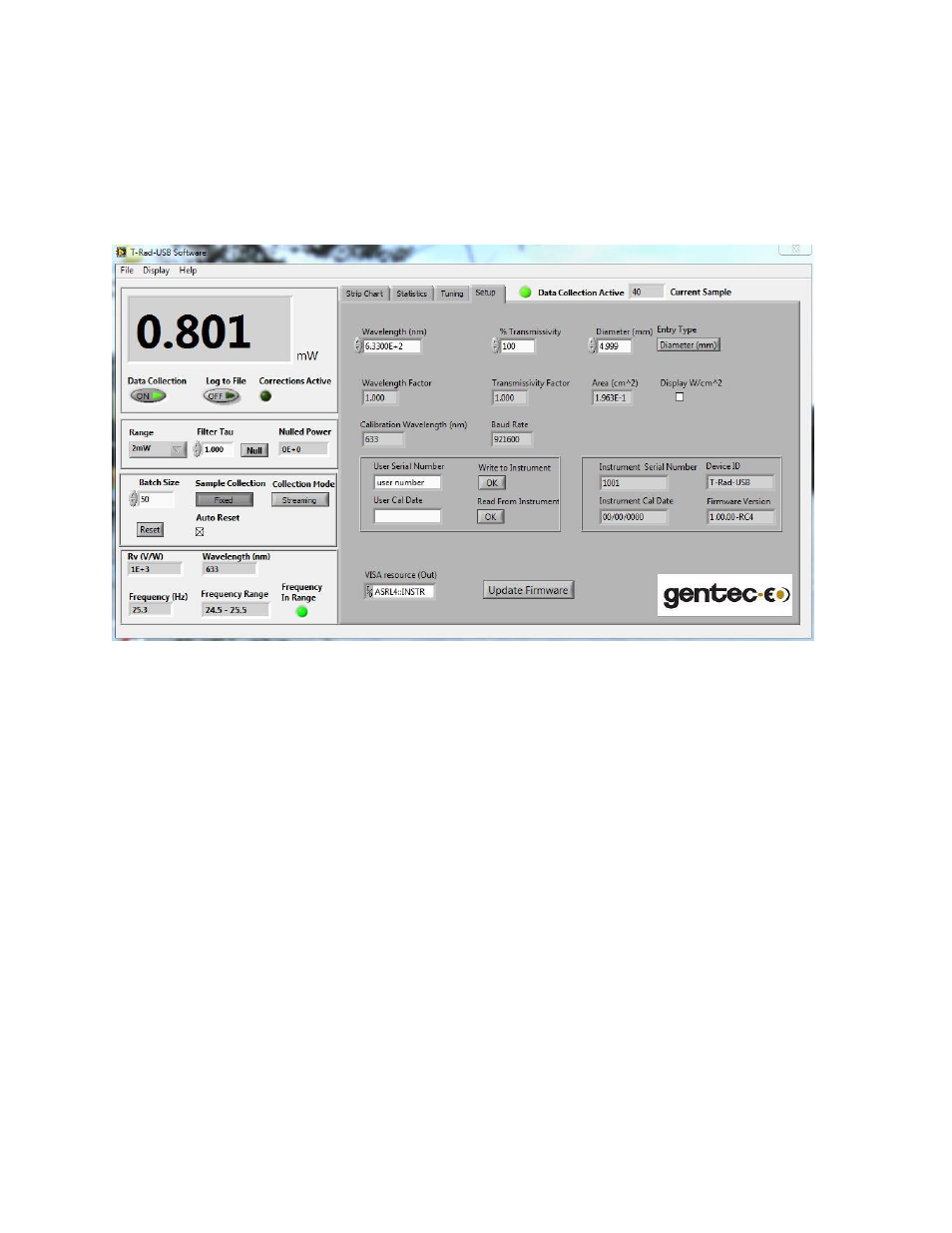 11 the setup display, Setup controls, Wavelength (nm) | Gentec-EO T-Rad (DB-15) User Manual | Page 29 / 37