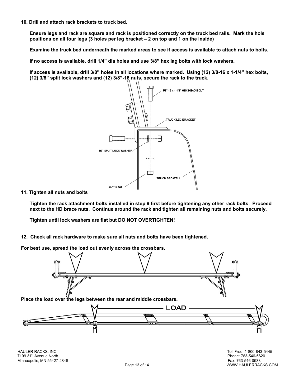 Hauler Racks Hauler II - UNIVERSAL TRUCK SERIES RACKS User Manual | Page 13 / 14