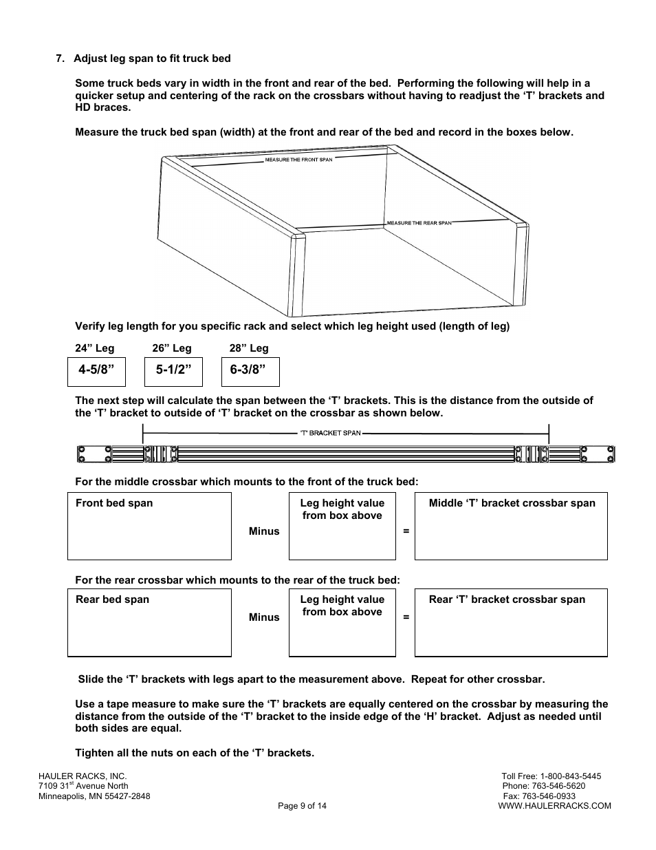 Hauler Racks Hauler II - UNIVERSAL TRUCK SERIES RACKS User Manual | Page 9 / 14