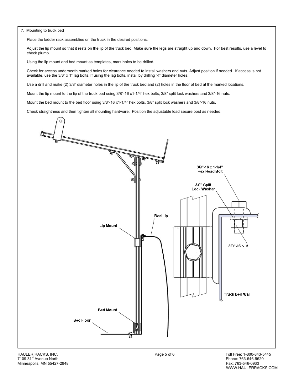 Hauler Racks TLRSAA-1 User Manual | Page 5 / 6