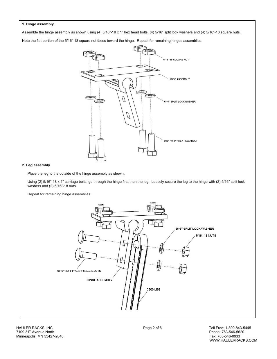 Hauler Racks C600MINI-1 User Manual | Page 2 / 6