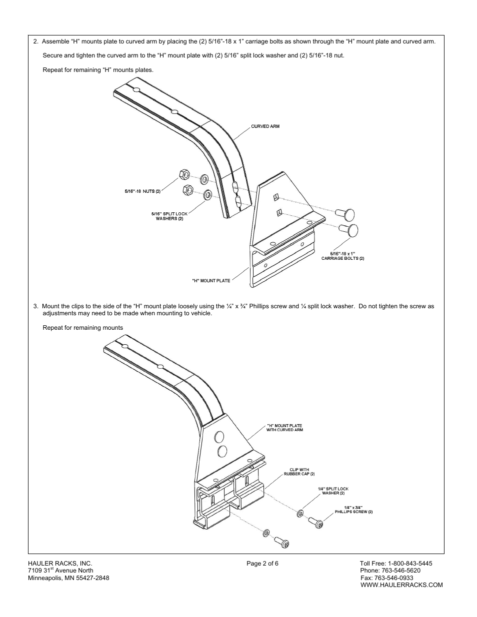 Hauler Racks CLRHDH-1 User Manual | Page 2 / 6