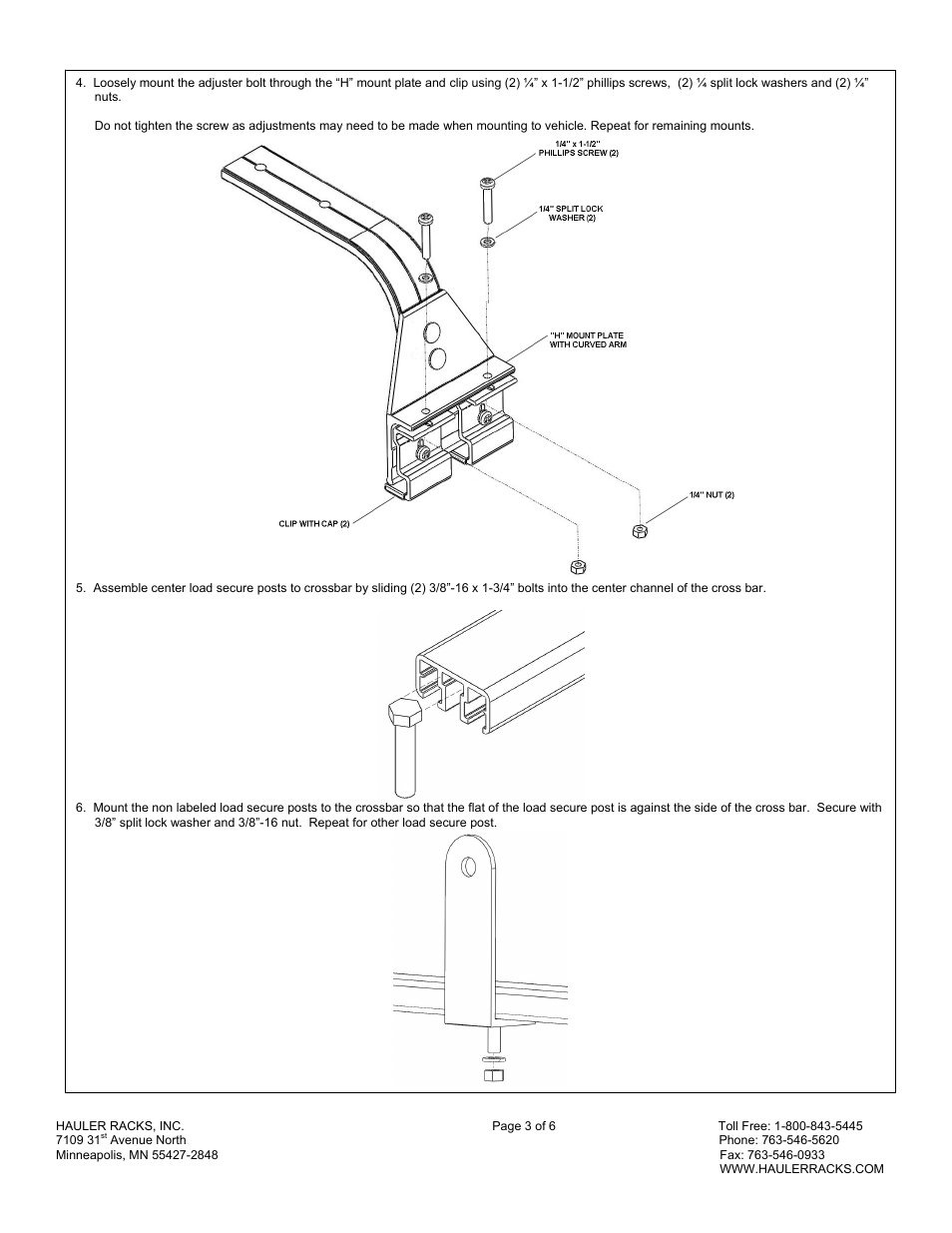 Hauler Racks CLRHDH-1 User Manual | Page 3 / 6