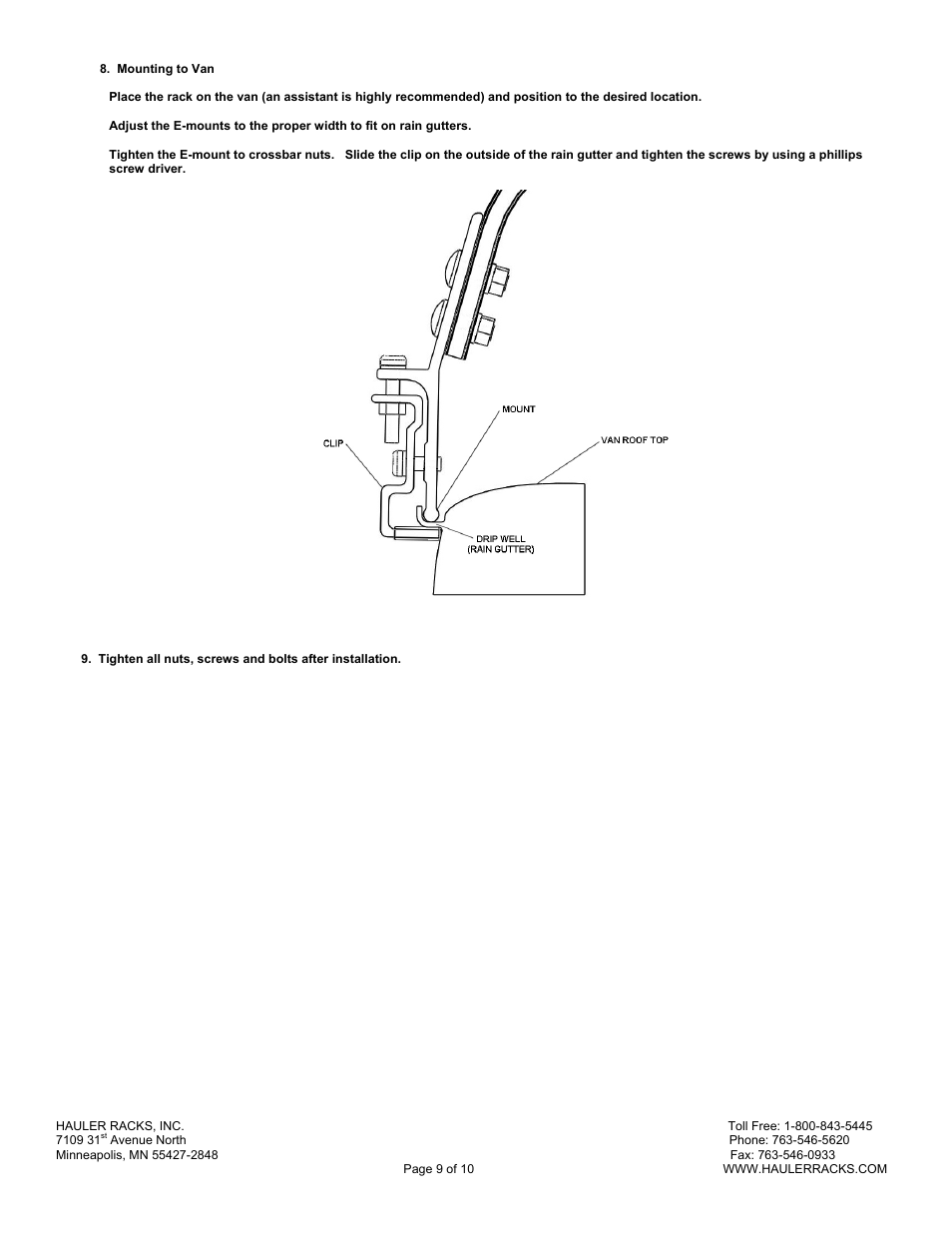 Hauler Racks V11SEV-1 User Manual | Page 9 / 10