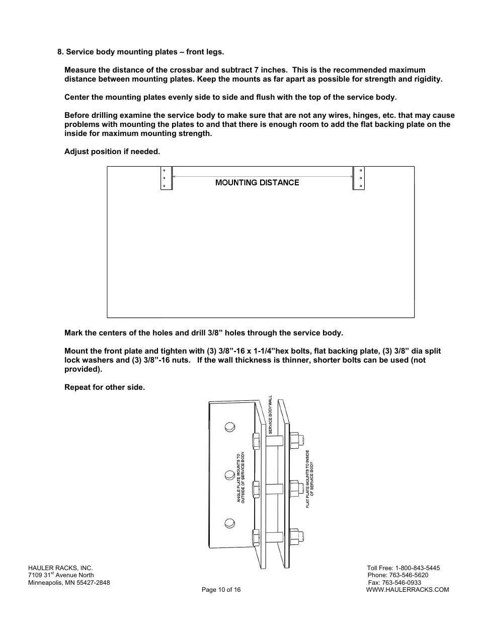 Hauler Racks SERVICE BODY ‘A’ MOUNT RACKS User Manual | Page 10 / 16