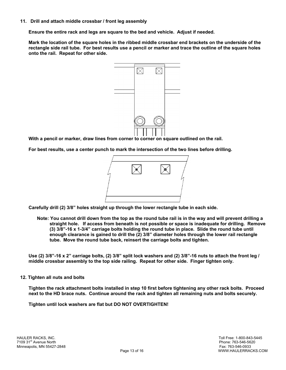 Hauler Racks SERVICE BODY ‘A’ MOUNT RACKS User Manual | Page 13 / 16