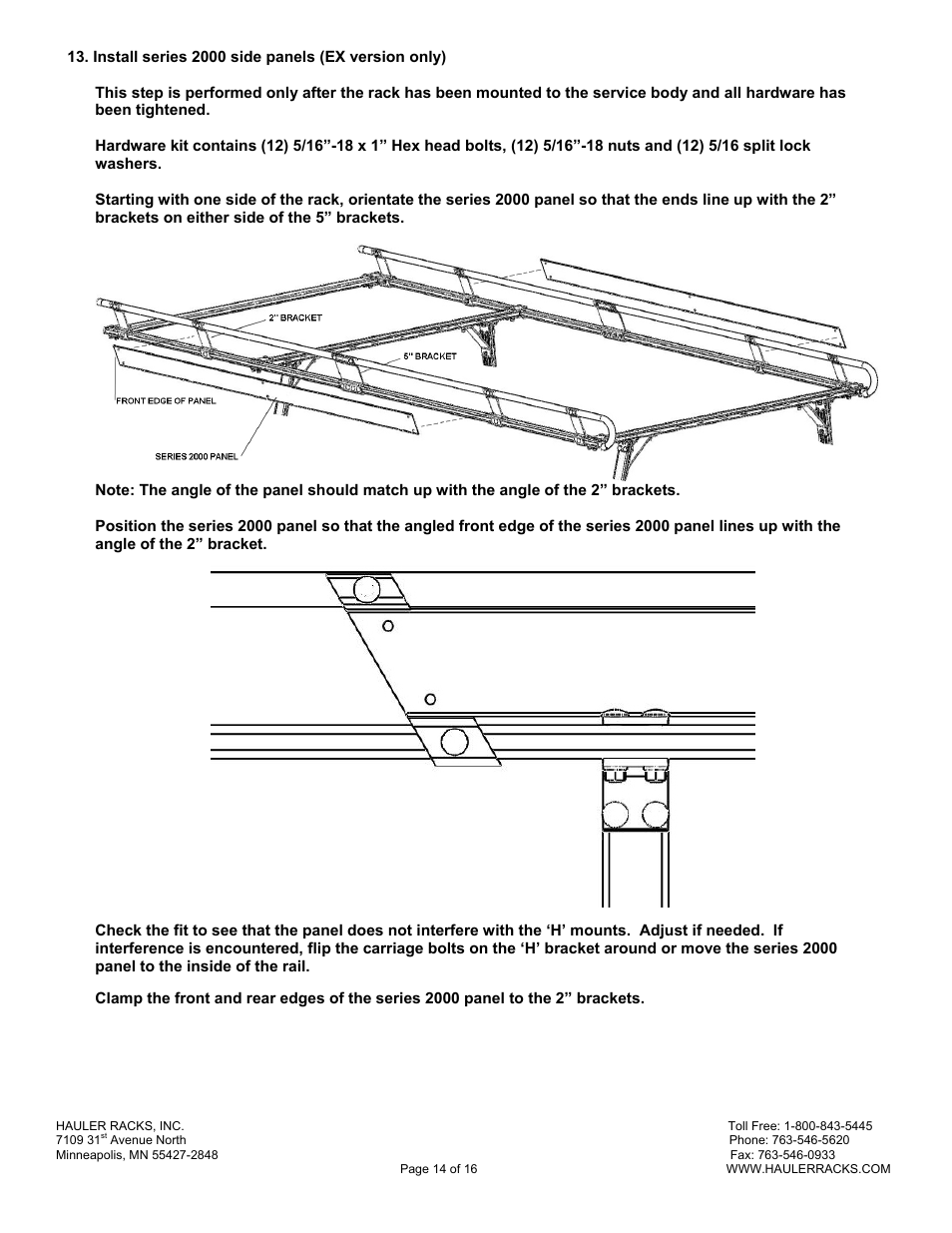 Hauler Racks SERVICE BODY ‘A’ MOUNT RACKS User Manual | Page 14 / 16