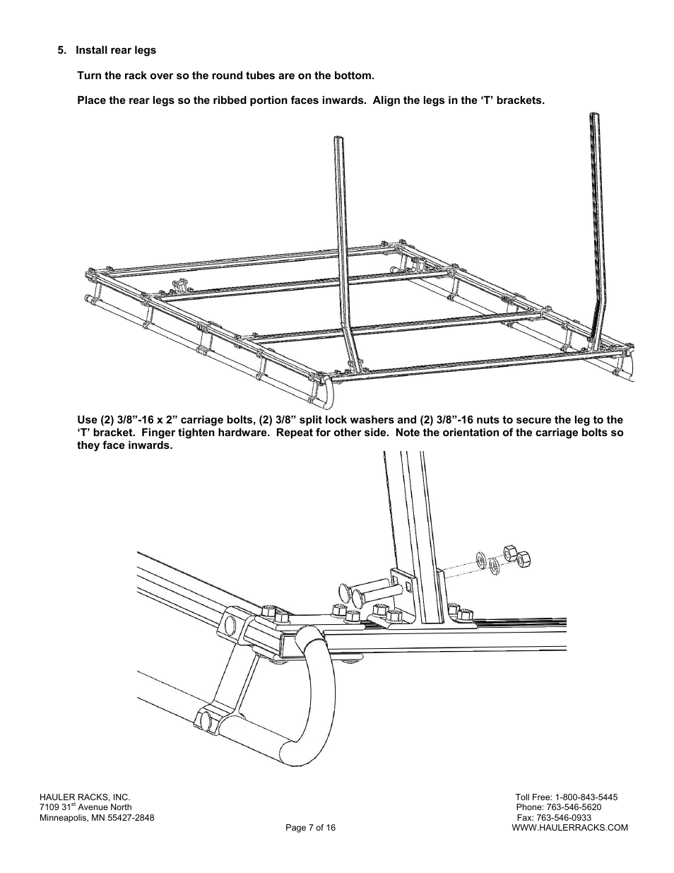 Hauler Racks SERVICE BODY ‘A’ MOUNT RACKS User Manual | Page 7 / 16