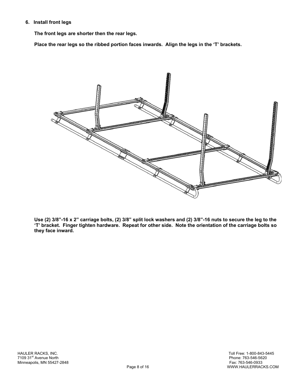 Hauler Racks SERVICE BODY ‘A’ MOUNT RACKS User Manual | Page 8 / 16