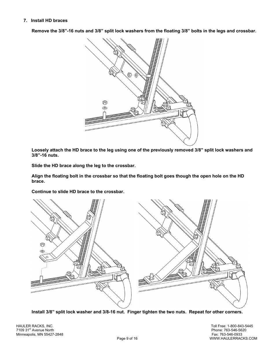 Hauler Racks SERVICE BODY ‘A’ MOUNT RACKS User Manual | Page 9 / 16