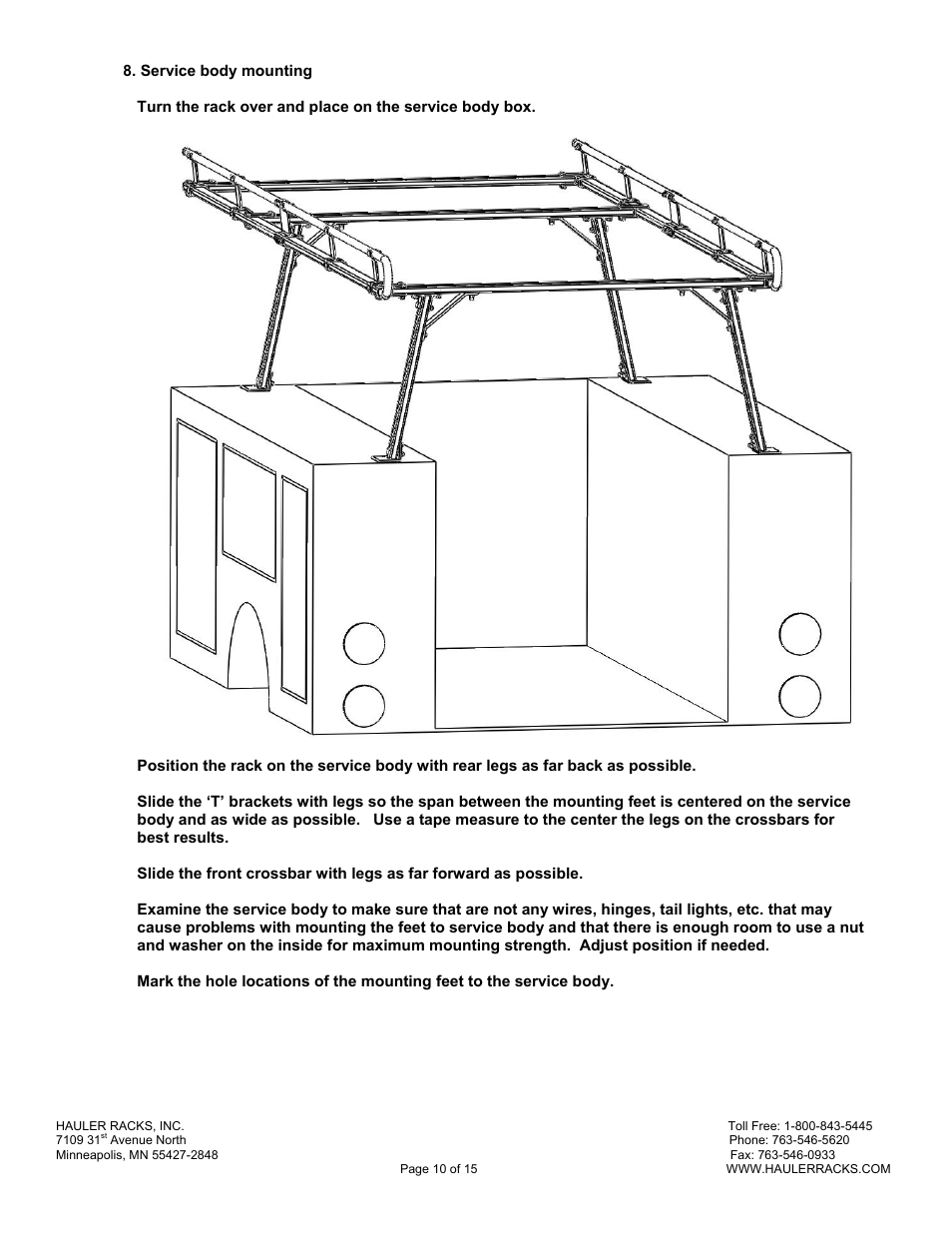 Hauler Racks SERVICE BODY ‘B’ MOUNT RACKS User Manual | Page 10 / 15