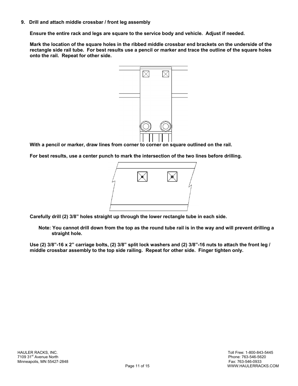 Hauler Racks SERVICE BODY ‘B’ MOUNT RACKS User Manual | Page 11 / 15