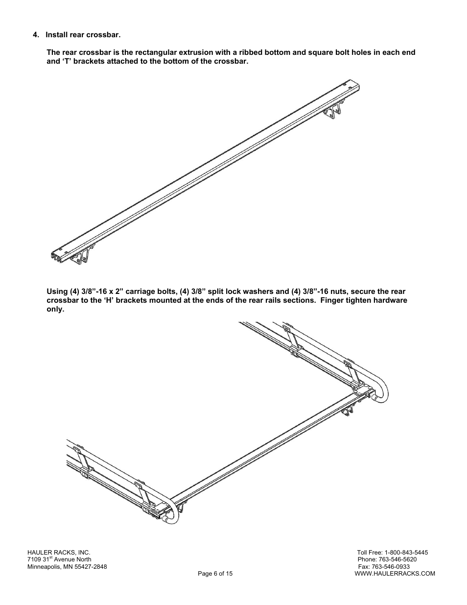 Hauler Racks SERVICE BODY ‘B’ MOUNT RACKS User Manual | Page 6 / 15