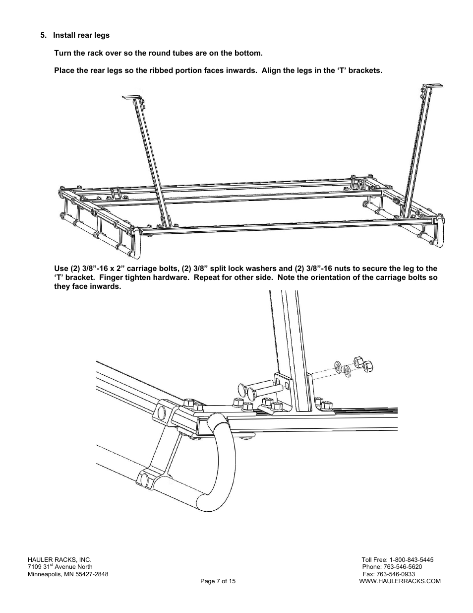 Hauler Racks SERVICE BODY ‘B’ MOUNT RACKS User Manual | Page 7 / 15