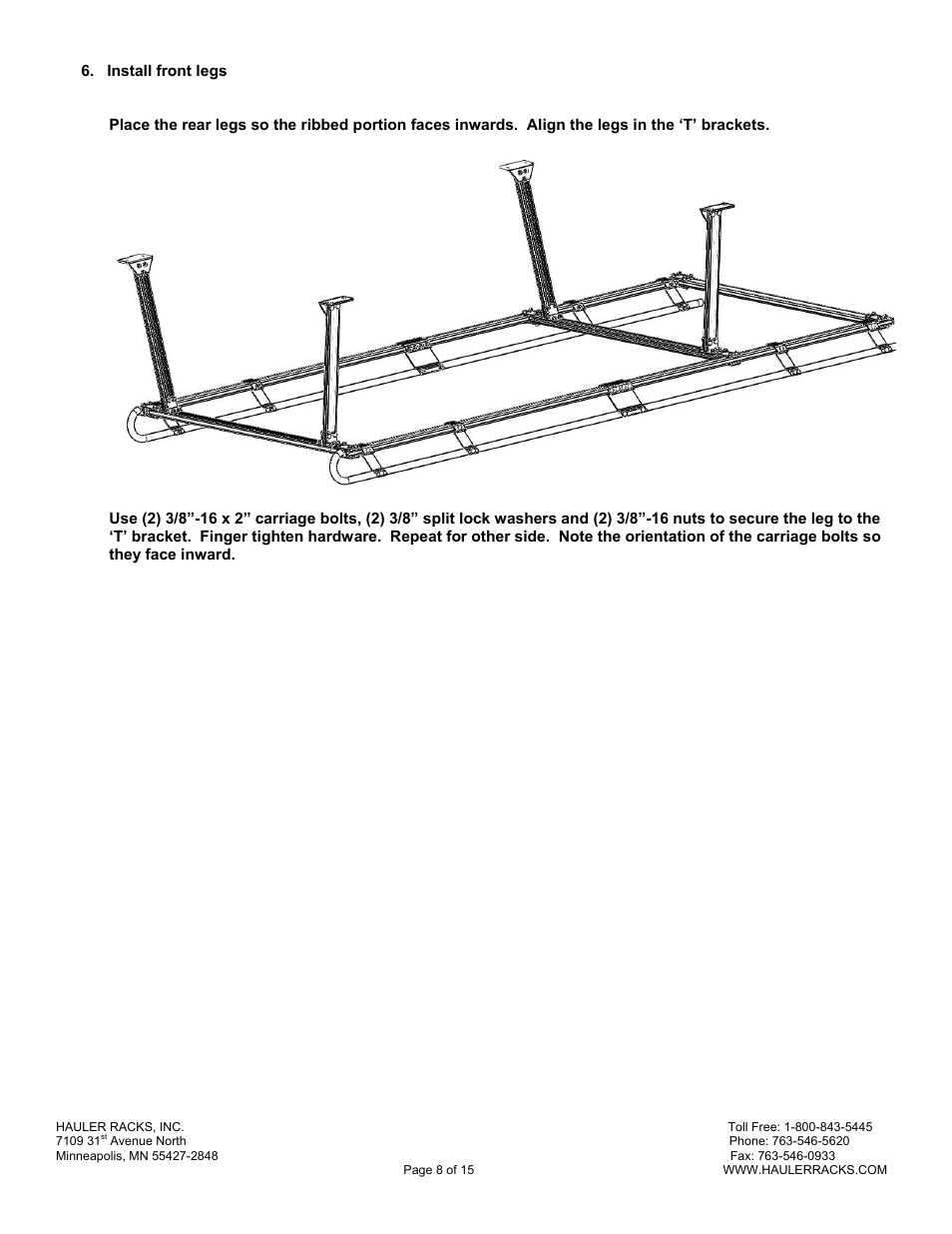 Hauler Racks SERVICE BODY ‘B’ MOUNT RACKS User Manual | Page 8 / 15
