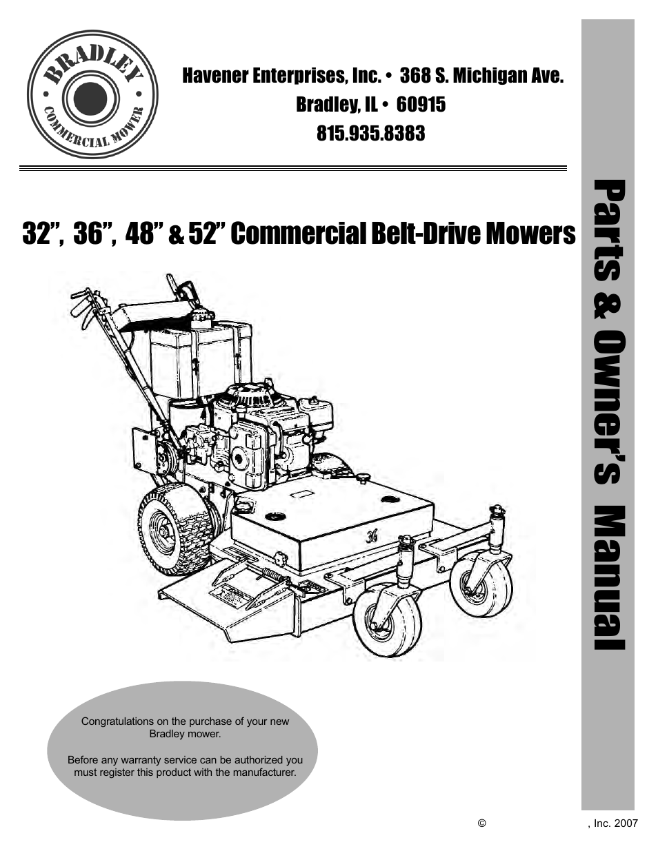 Havener Belt-Drive Mowers 32, 36, 48 & 52 User Manual | 46 pages