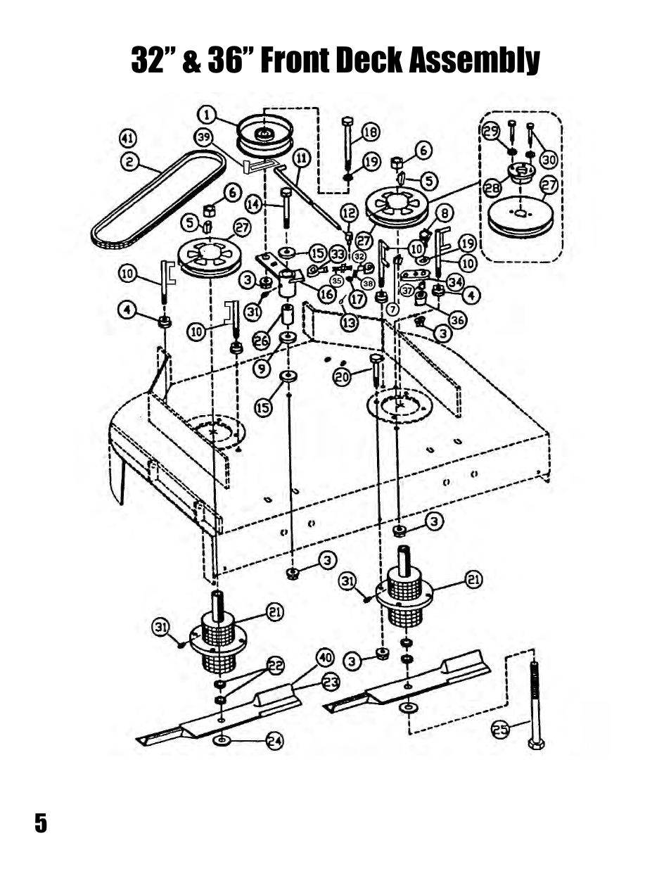 32” & 36” front deck assembly | Havener Belt-Drive Mowers 32, 36, 48 & 52 User Manual | Page 28 / 46