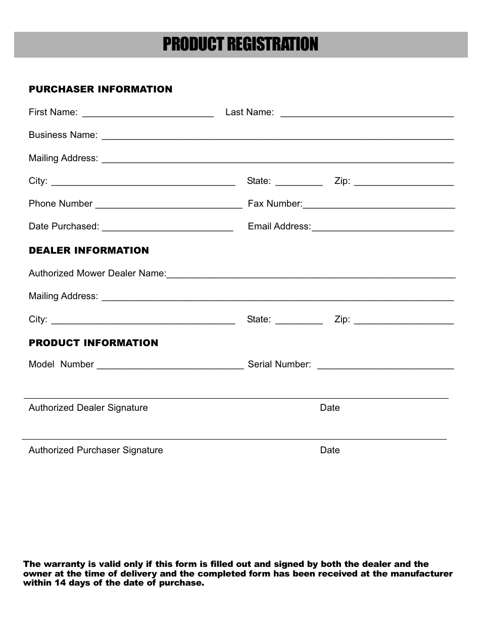 Product registration | Havener Belt-Drive Mowers 32, 36, 48 & 52 User Manual | Page 45 / 46