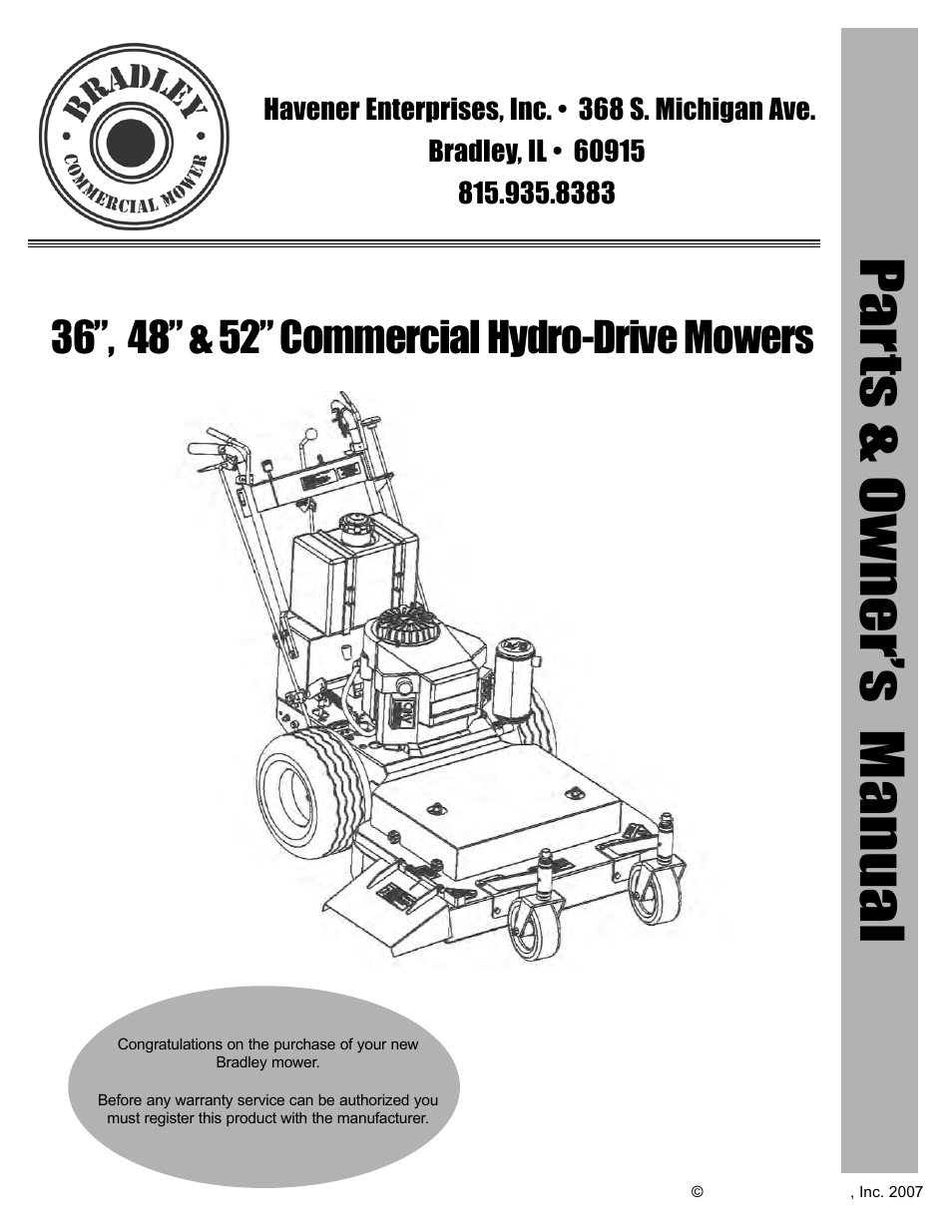 Havener Pistol-Grip Hydro Walk-Behind Mower 36, 48 & 52 User Manual | 46 pages