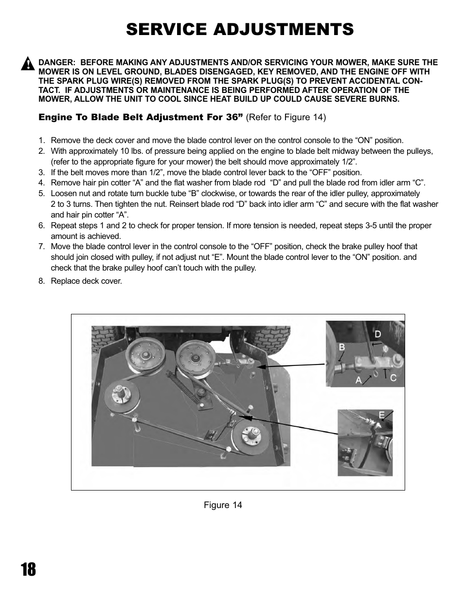 18 service adjustments | Havener Pistol-Grip Hydro Walk-Behind Mower 36, 48 & 52 User Manual | Page 18 / 46