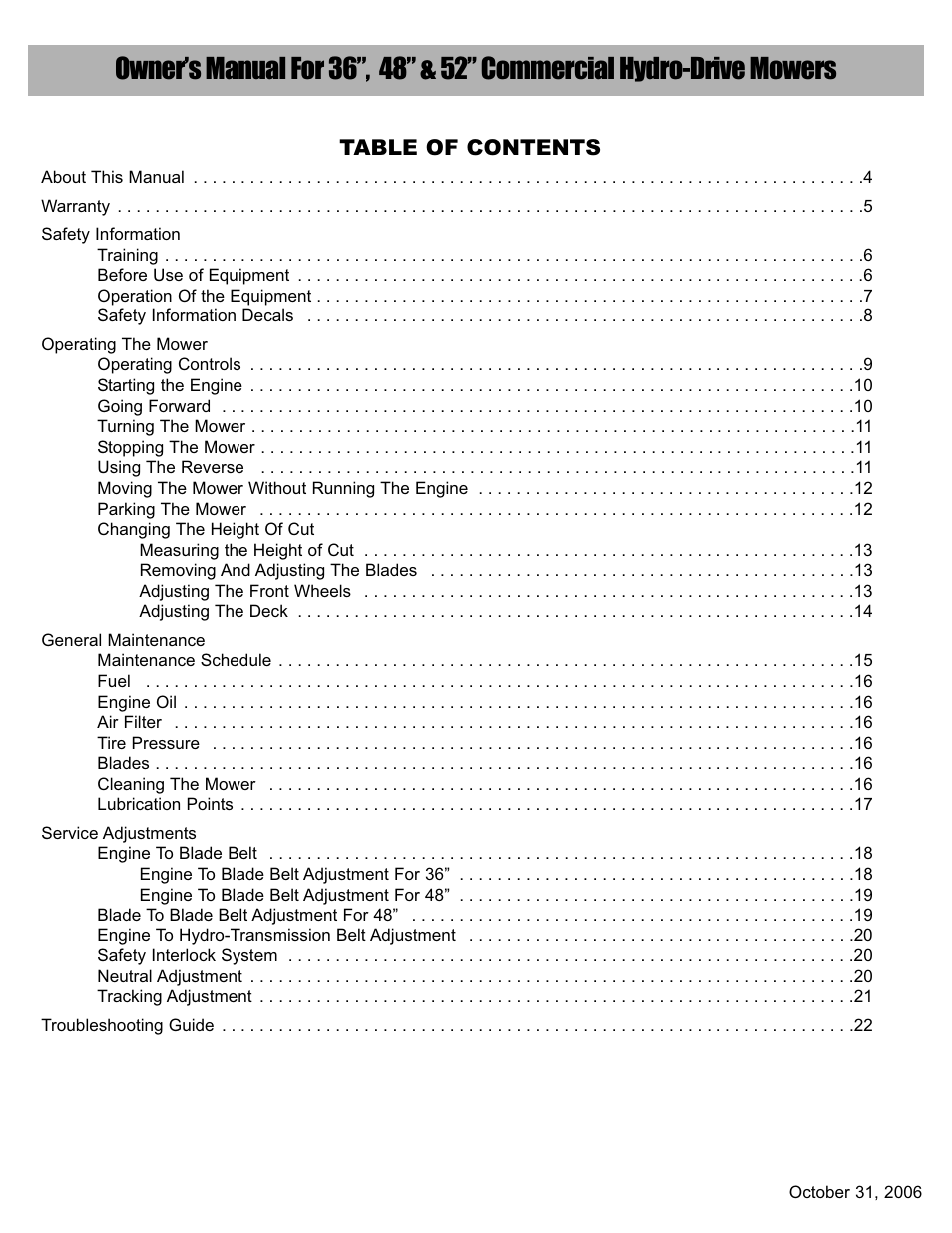 Havener Pistol-Grip Hydro Walk-Behind Mower 36, 48 & 52 User Manual | Page 2 / 46