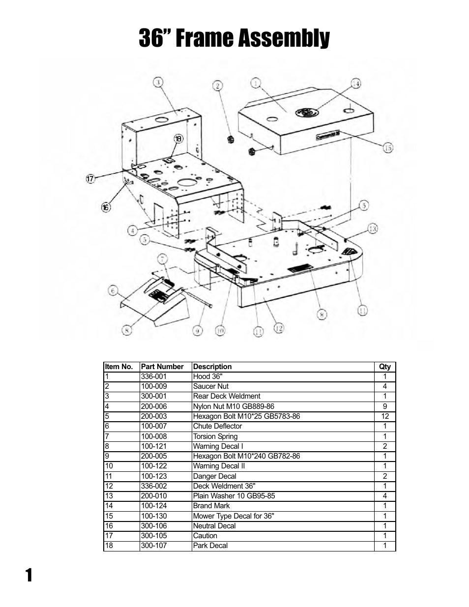 36” frame assembly | Havener Pistol-Grip Hydro Walk-Behind Mower 36, 48 & 52 User Manual | Page 26 / 46