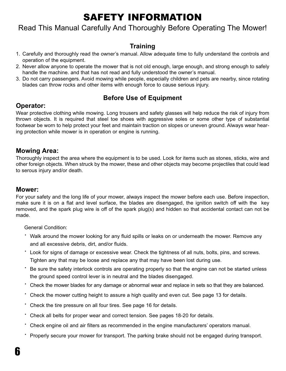 Safety information | Havener Pistol-Grip Hydro Walk-Behind Mower 36, 48 & 52 User Manual | Page 6 / 46