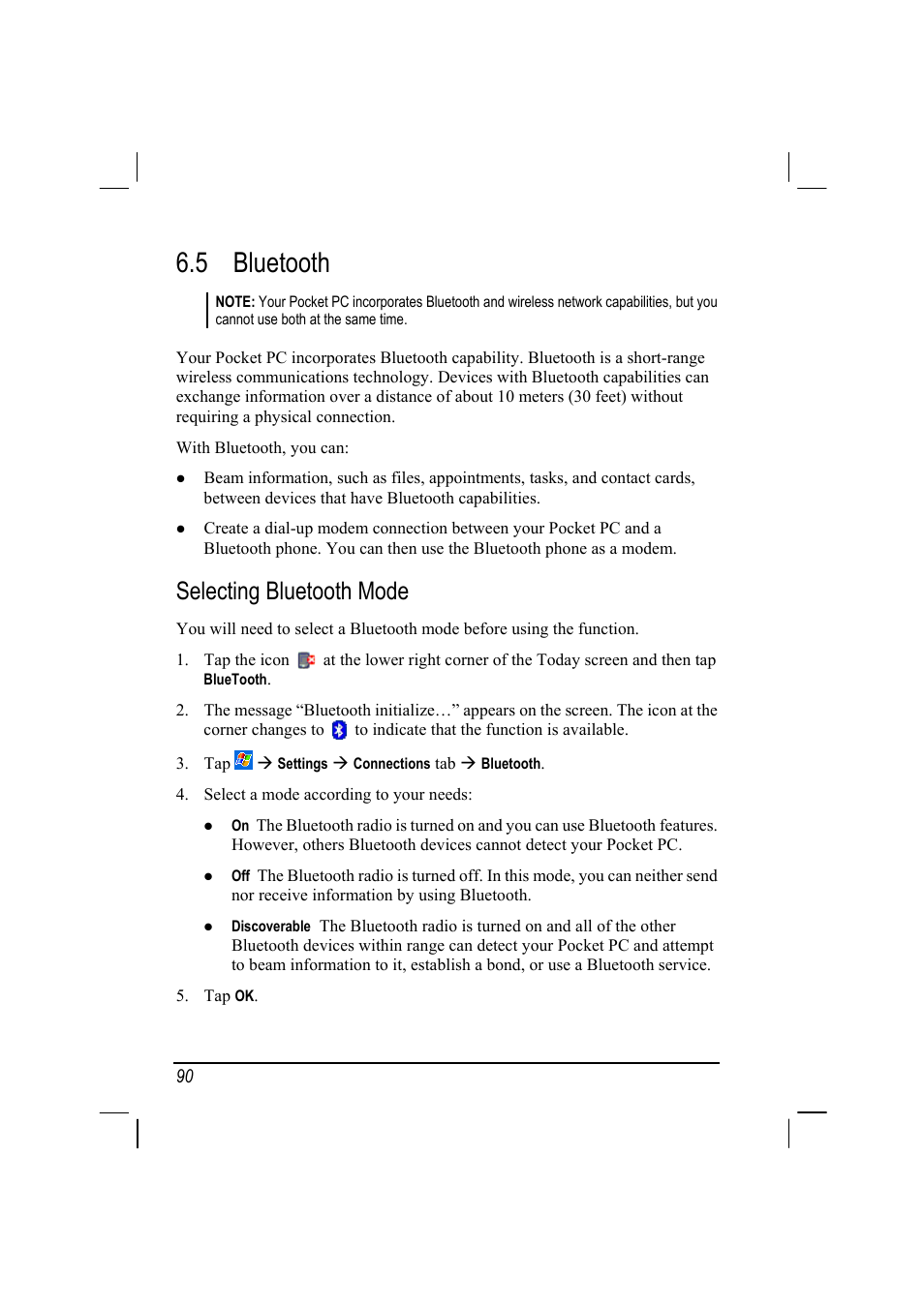 5 bluetooth, Selecting bluetooth mode | RoverComputers RoverPC P7 PDA User Manual | Page 100 / 129