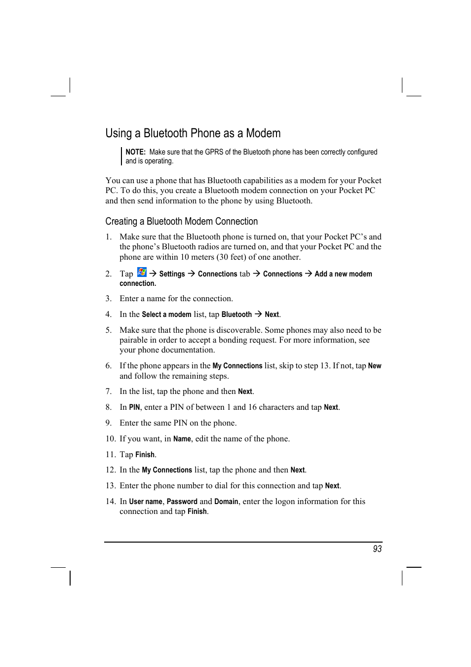 Using a bluetooth phone as a modem | RoverComputers RoverPC P7 PDA User Manual | Page 103 / 129