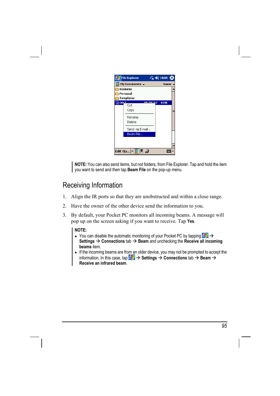 Receiving information | RoverComputers RoverPC P7 PDA User Manual | Page 105 / 129