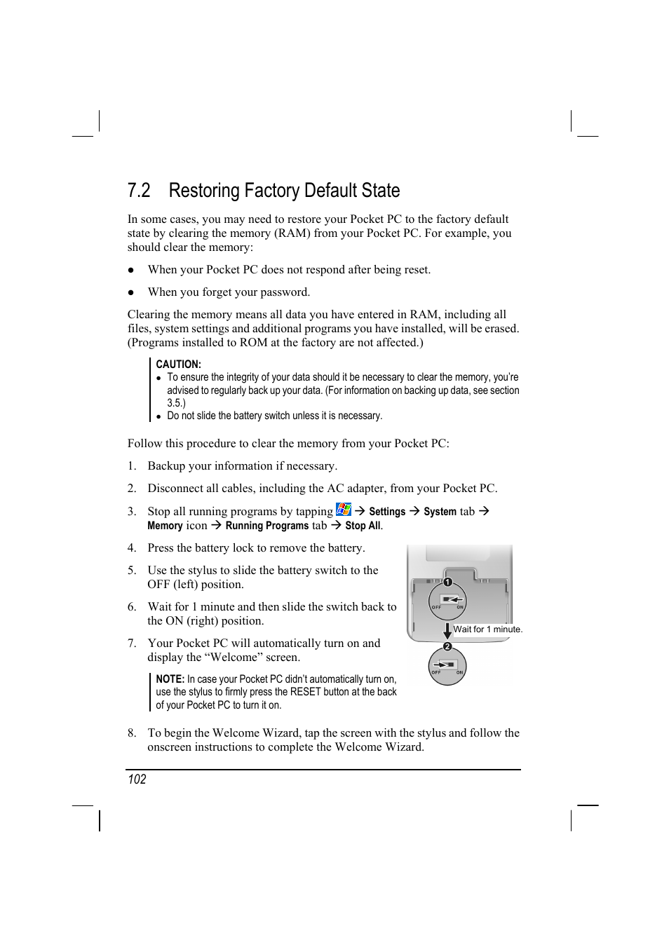 2 restoring factory default state | RoverComputers RoverPC P7 PDA User Manual | Page 112 / 129