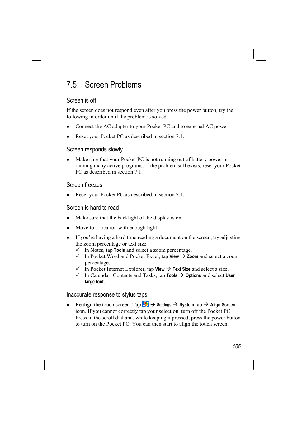 5 screen problems | RoverComputers RoverPC P7 PDA User Manual | Page 115 / 129