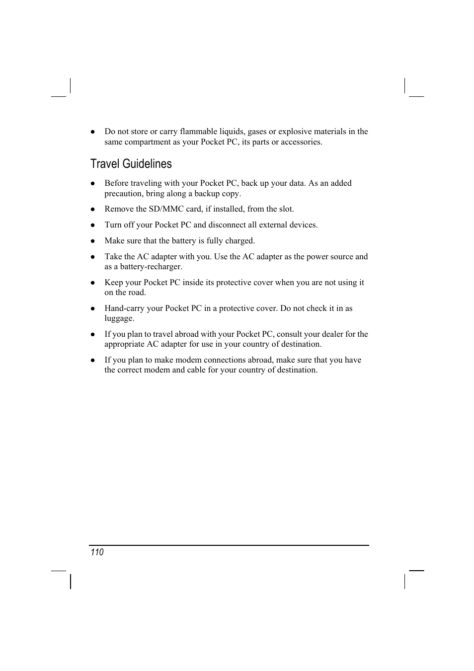 Travel guidelines | RoverComputers RoverPC P7 PDA User Manual | Page 120 / 129