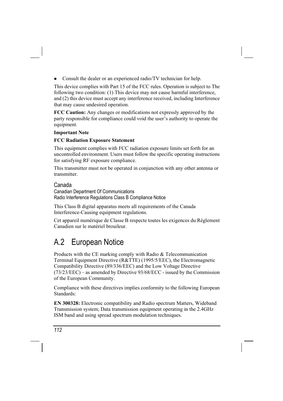 A.2 european notice | RoverComputers RoverPC P7 PDA User Manual | Page 122 / 129
