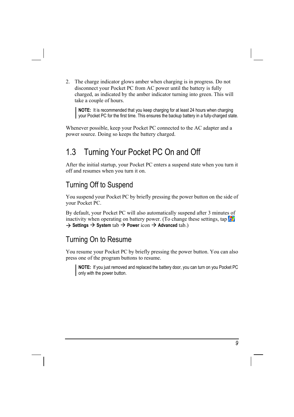 3 turning your pocket pc on and off, Turning off to suspend, Turning on to resume | RoverComputers RoverPC P7 PDA User Manual | Page 19 / 129
