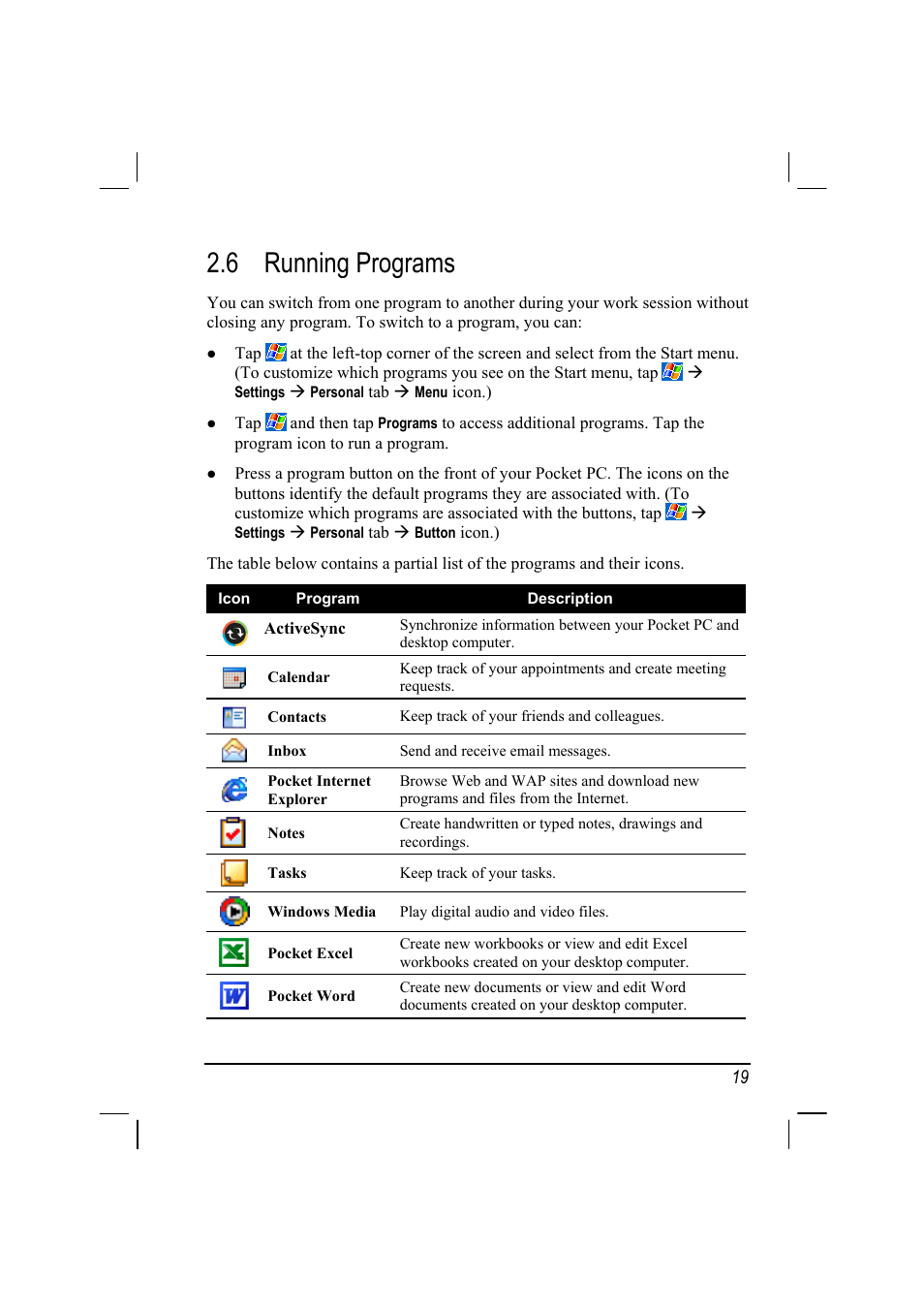 6 running programs | RoverComputers RoverPC P7 PDA User Manual | Page 29 / 129