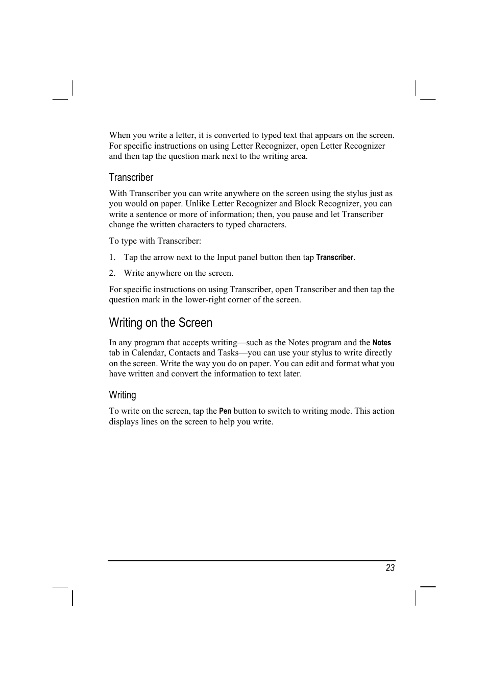 Writing on the screen | RoverComputers RoverPC P7 PDA User Manual | Page 33 / 129