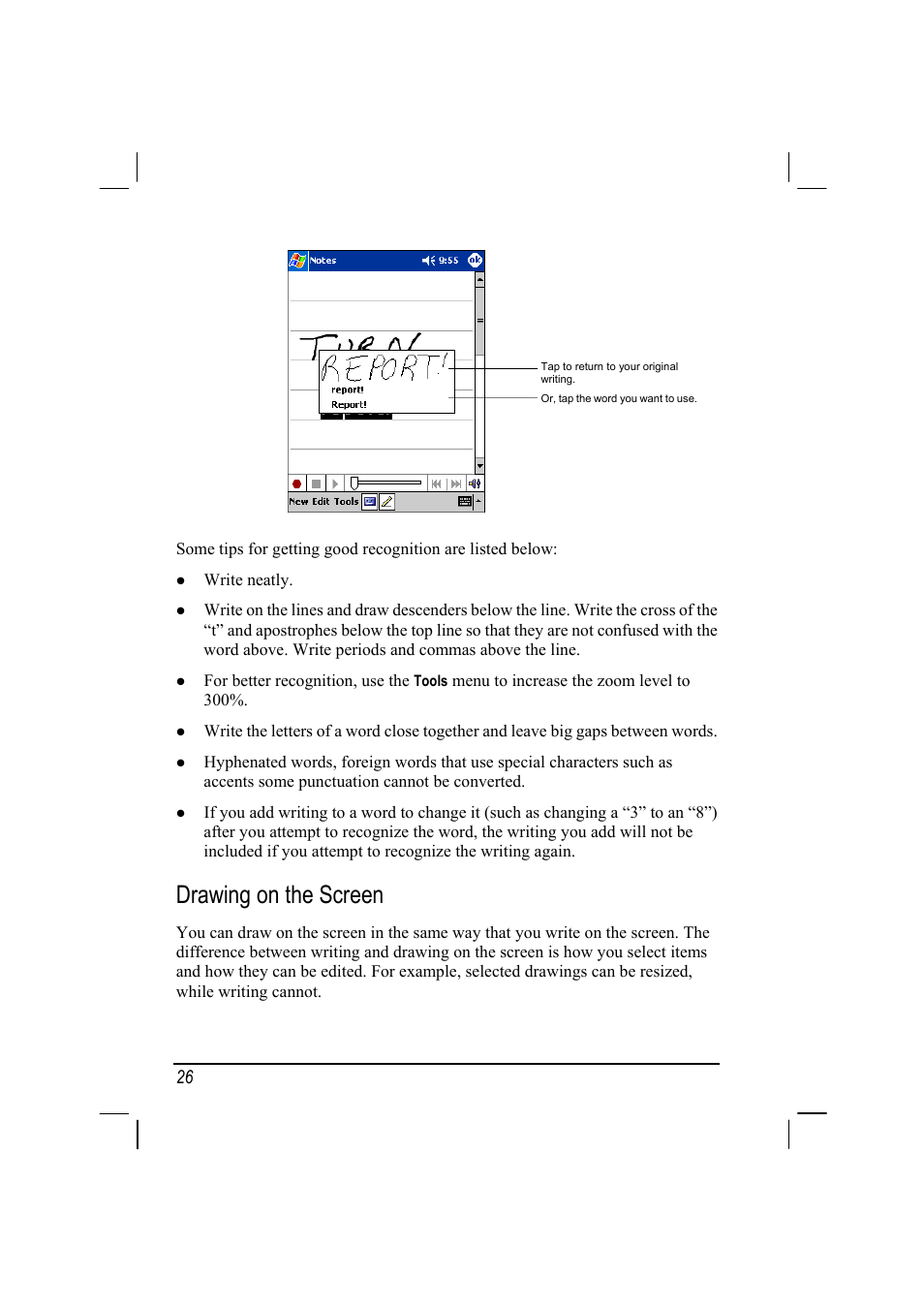 Drawing on the screen | RoverComputers RoverPC P7 PDA User Manual | Page 36 / 129