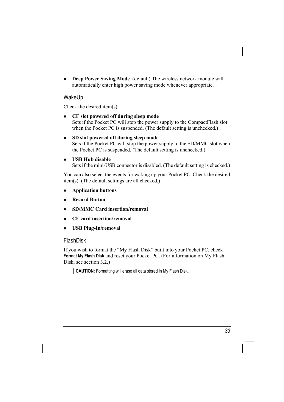 Wakeup, Flashdisk | RoverComputers RoverPC P7 PDA User Manual | Page 43 / 129