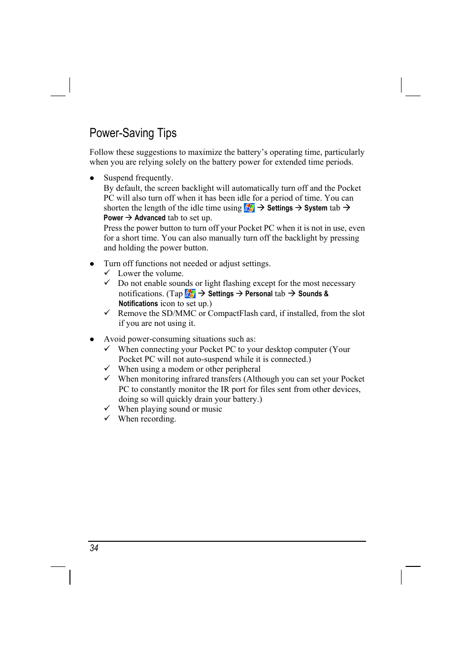 Power-saving tips | RoverComputers RoverPC P7 PDA User Manual | Page 44 / 129