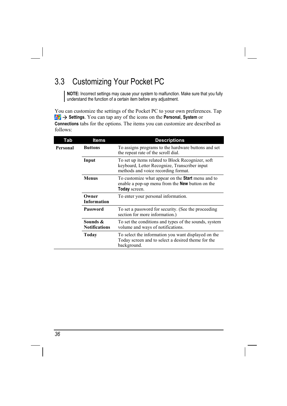 3 customizing your pocket pc | RoverComputers RoverPC P7 PDA User Manual | Page 46 / 129