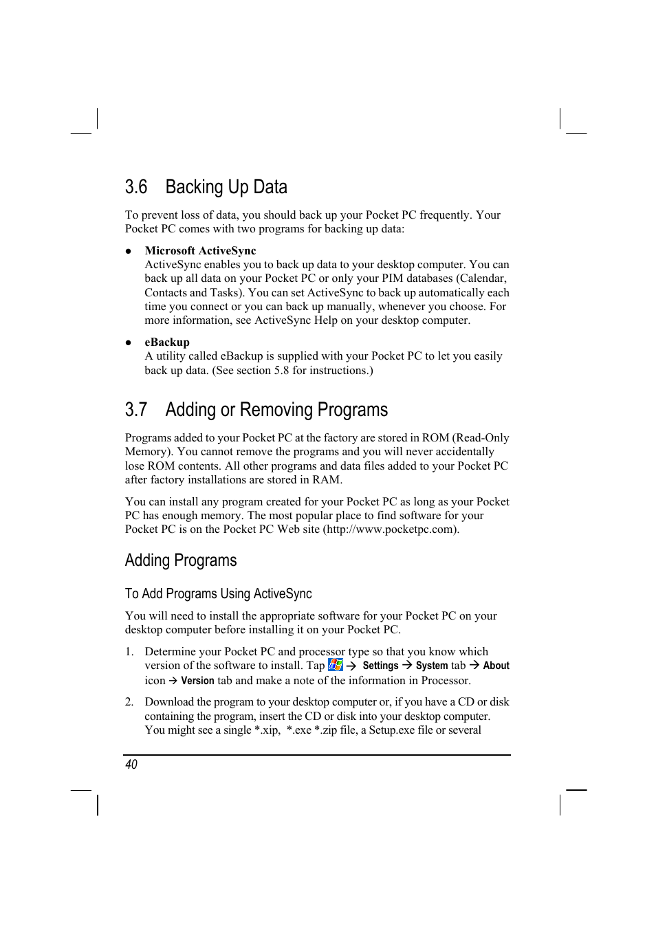 6 backing up data, 7 adding or removing programs, Adding programs | RoverComputers RoverPC P7 PDA User Manual | Page 50 / 129