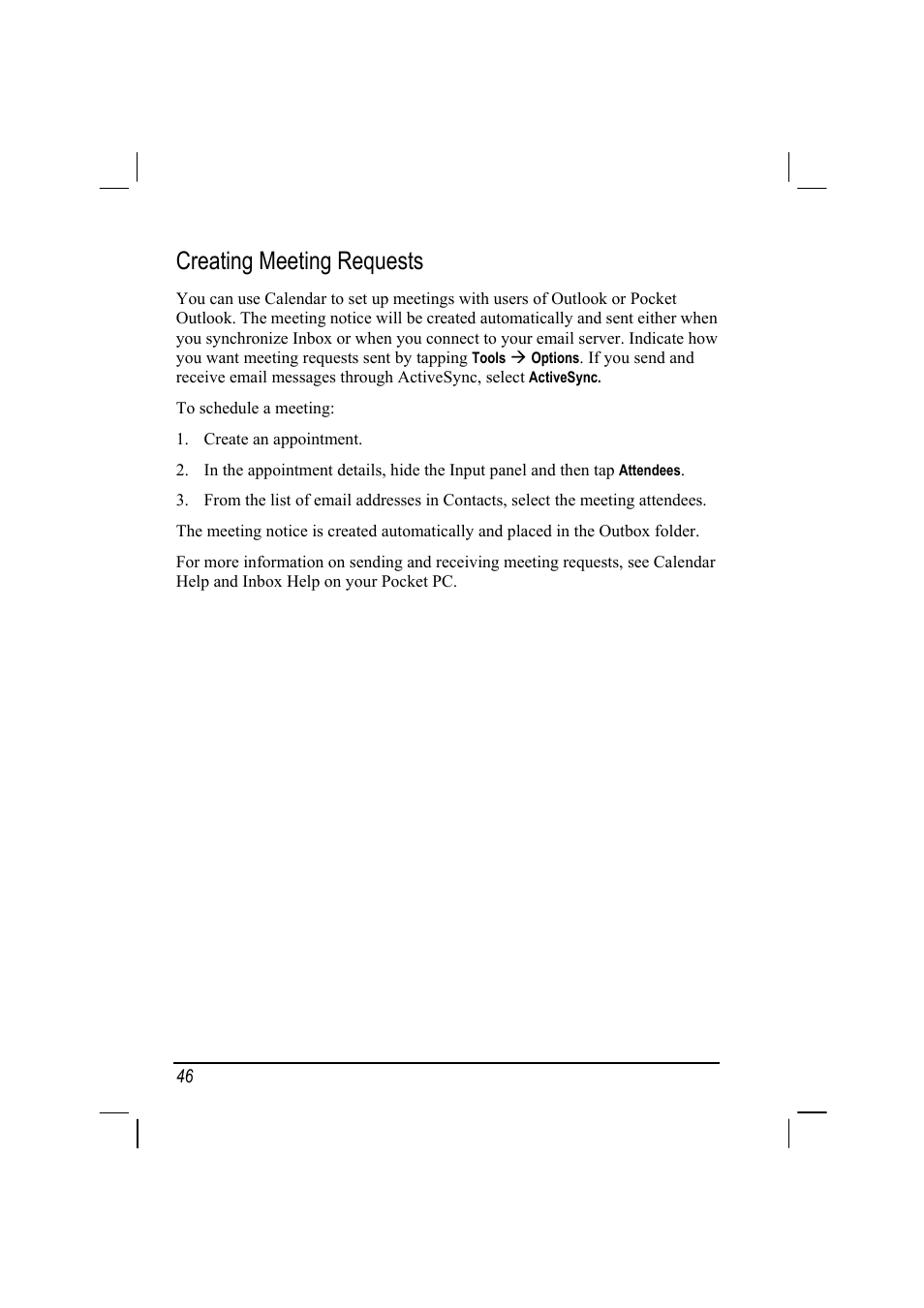 Creating meeting requests | RoverComputers RoverPC P7 PDA User Manual | Page 56 / 129