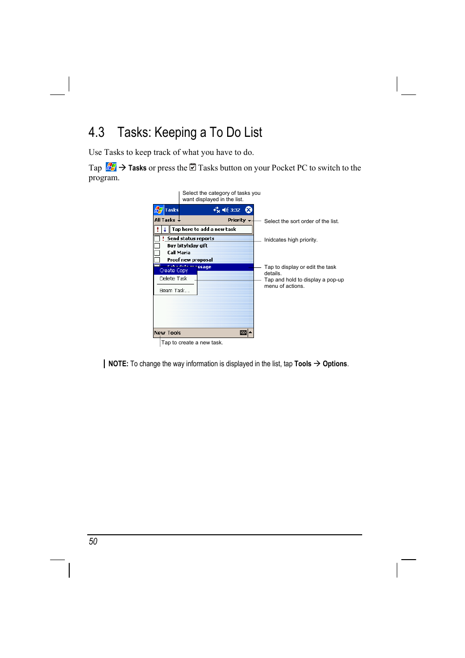 3 tasks: keeping a to do list | RoverComputers RoverPC P7 PDA User Manual | Page 60 / 129