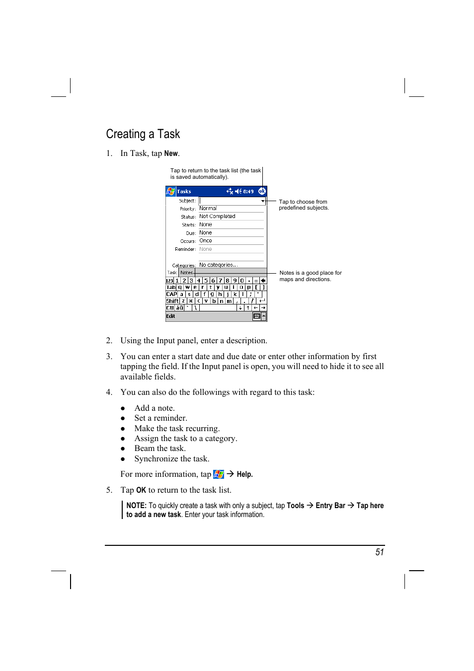 Creating a task | RoverComputers RoverPC P7 PDA User Manual | Page 61 / 129