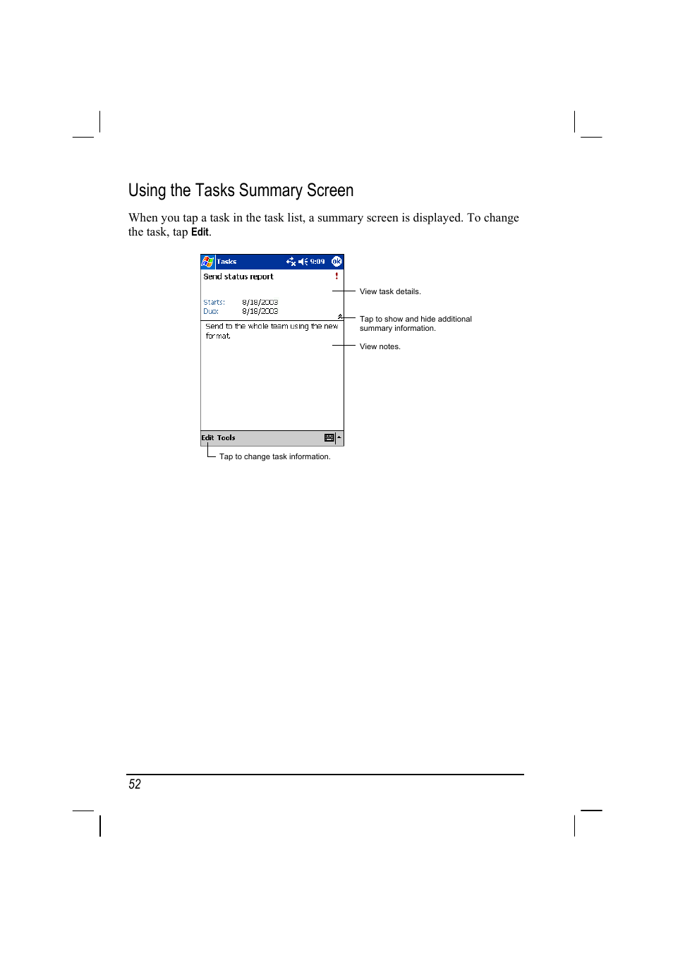 Using the tasks summary screen | RoverComputers RoverPC P7 PDA User Manual | Page 62 / 129